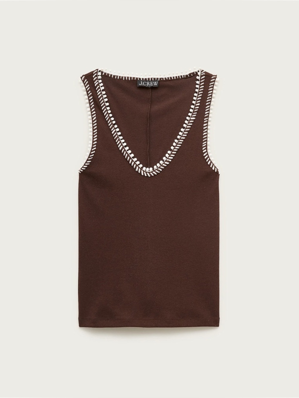 NWT J. Crew Perfect Rib V-neck Tank Top Hand-stitched Trim Smoked Walnut Brown